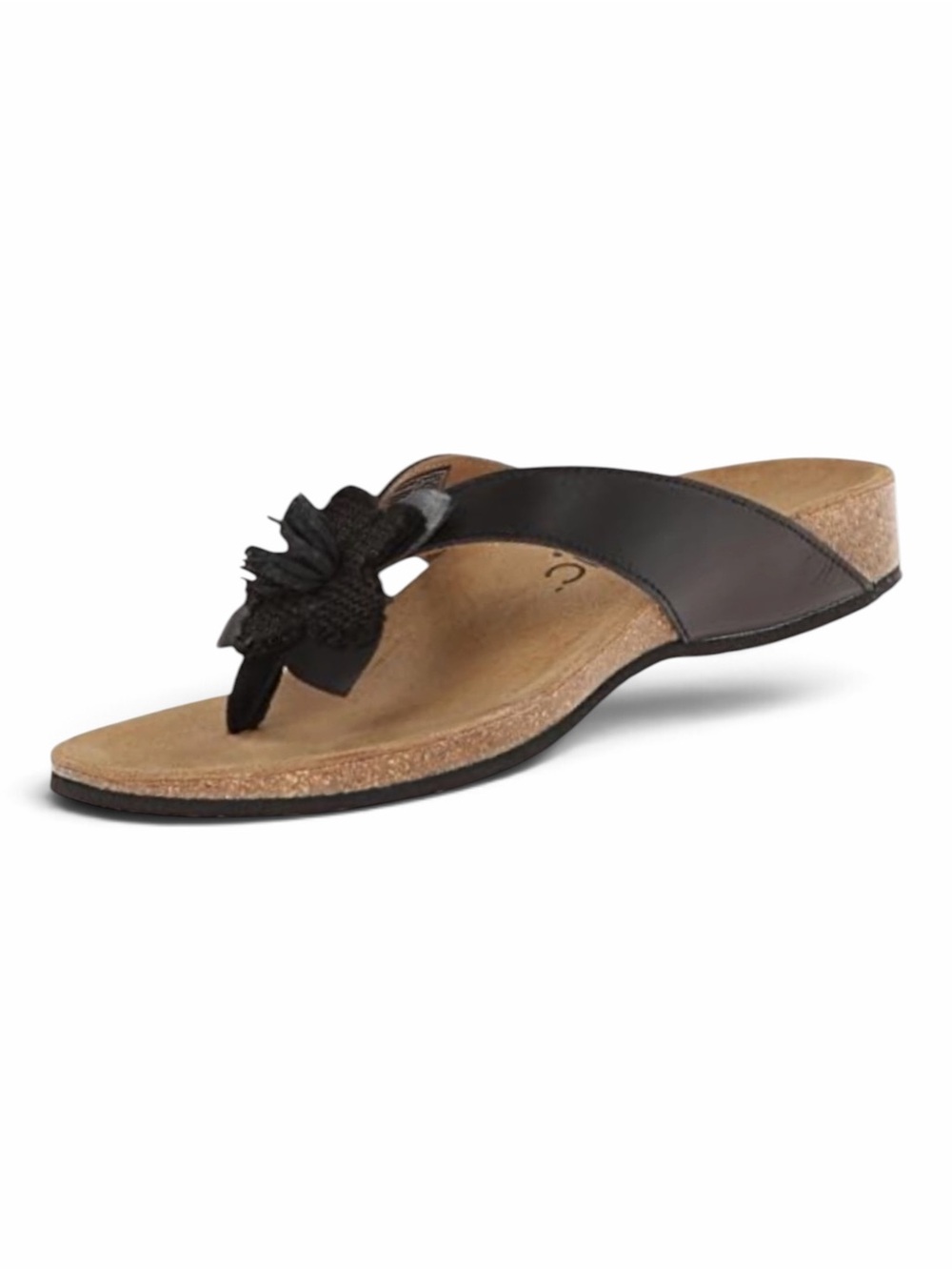 Vionic Rosario Black Floral Toe Post Cork Orthotic Slide Sandals Womens 6 EU37